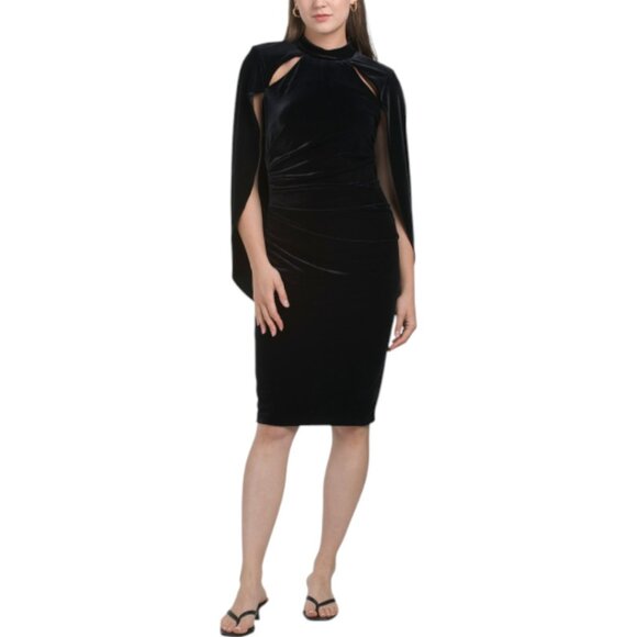 NEW BETSY & ADAM Made In Usa Stretch Velvet Cape Cocktail Dress With Cut Outs - Picture 1 of 2